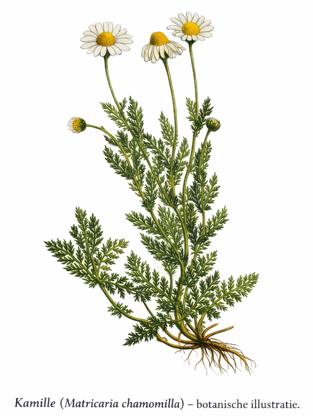 Kamille (Matricaria chamomilla) – botanische illustratie